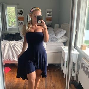High Low Strapless Navy Dress